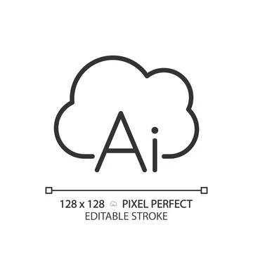 Cloud based AI pixel perfect linear icon 스톡 일러스트