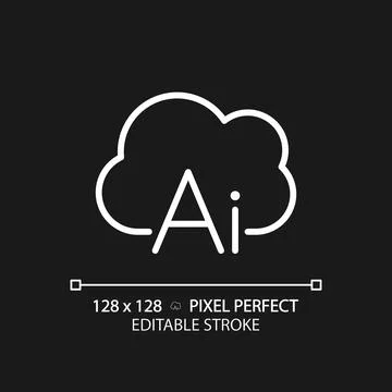 Cloud based AI pixel perfect white linear icon for dark theme 스톡 일러스트