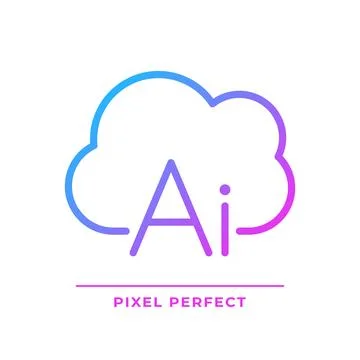 Cloud based AI pixel perfect gradient linear vector icon 스톡 일러스트