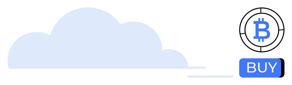 Cloud-Based Bitcoin Purchase Concept with Buy Button and Blue Cloud Illustrazione stock
