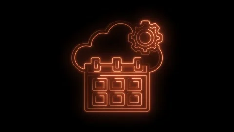 Cloud based calendar management with gear symbol in neon glow style Stock Footage 322974683