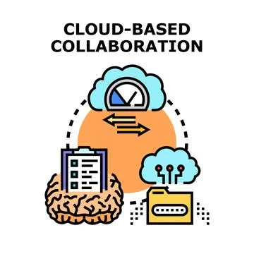 Cloud based collaboration connecting data and ideas イラスト素材