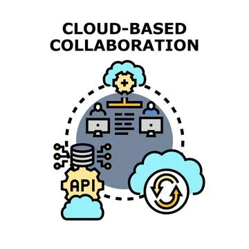 Cloud based collaboration connecting remote users sharing data 库存插图