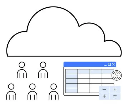 Cloud-Based Collaborative Financial Management and Data Sharing Concept Illustrazione stock