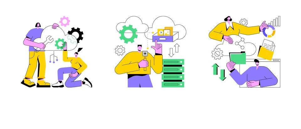 Cloud-based computing abstract concept vector illustrations. Stock Illustration