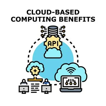 Cloud based computing benefits and digital solutions concept Stock Illustration