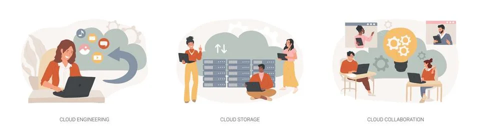 Cloud-based computing isolated concept vector illustration set. イラスト素材