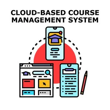 Cloud based course management system and e learning concept Illustrazione stock