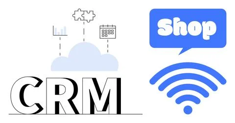 Cloud-Based CRM and Online Shop Concept with Data Integration Elements イラスト素材