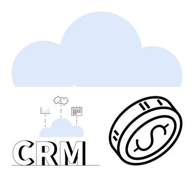 Cloud-Based CRM with Currency Coin Symbolizing Financial Metrics and Digita.. Illustrazione stock