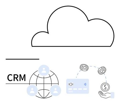 Cloud-based CRM System Integrating Global User Connectivity and Payment Sol.. Illustrazione stock