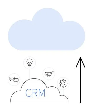 Cloud-Based CRM Technology with Data Integration and Essential Business Too.. Illustrazione stock