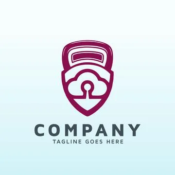 Cloud based cyber security logo design with fitness gym icon. Stock Illustration