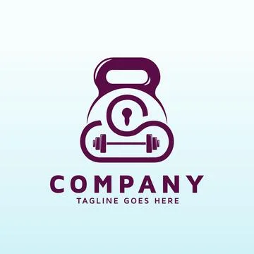 Cloud based cyber security logo design with fitness gym icon Stock Illustration