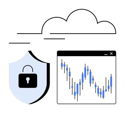 Cloud-based Data Analysis and Protection with Security Measures Represented.. Illustrazione stock