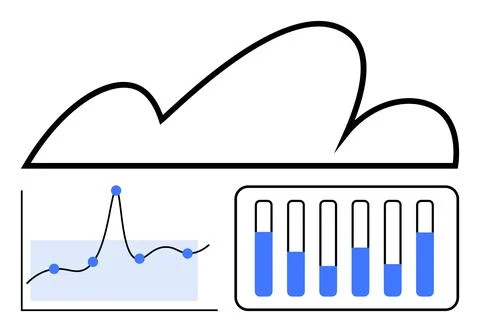 Cloud-Based Data Analysis with Graphical Insights for Modern Business Solutio Illustrazione stock