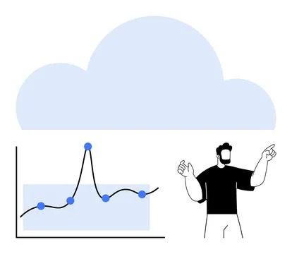 Cloud-Based Data Analysis with Trendy Graphs and Human Interaction Concept Illustrazione stock