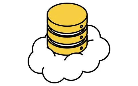 Cloud-based data server isometric line icon with stacked cylindrical databa.. Stock Illustration