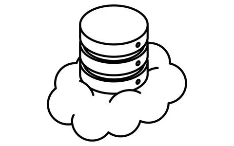 Cloud-based data server isometric line icon with stacked cylindrical databa.. Stock Illustration