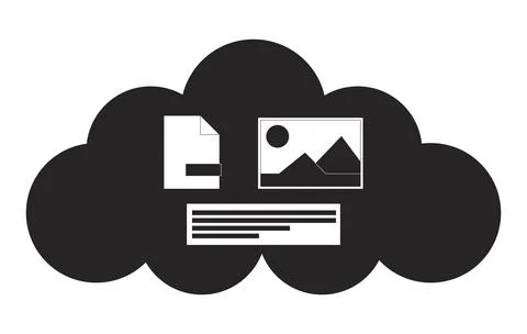 Cloud based data storage black and white 2D line cartoon object Stock Illustration