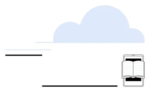 Cloud-Based Digital Learning Concept with Open Ebook and Smartphone 库存插图