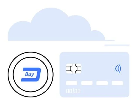 Cloud-Based Digital Payment Concept with Cryptocurrency and Contactless Card 库存插图
