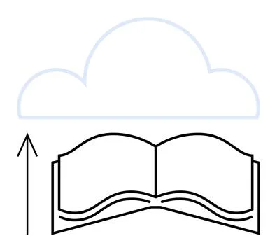Cloud-based E-Book Concept with Open Book and Upward Arrow Illustrazione stock