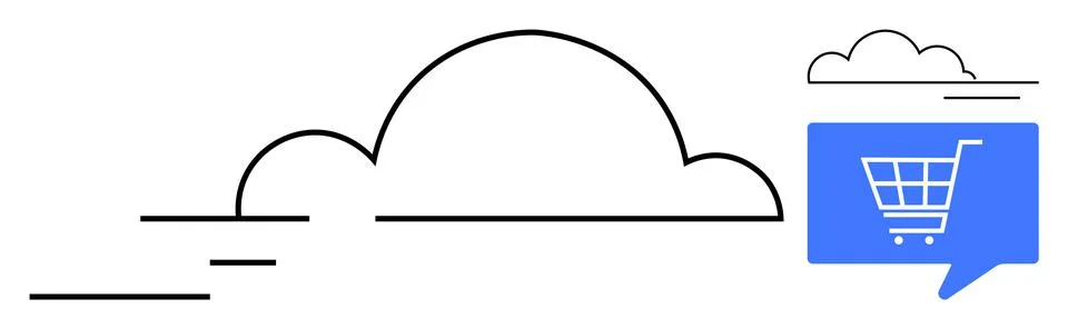 Cloud-based E-commerce Concept with Shopping Cart in Speech Bubble Illustrazione stock