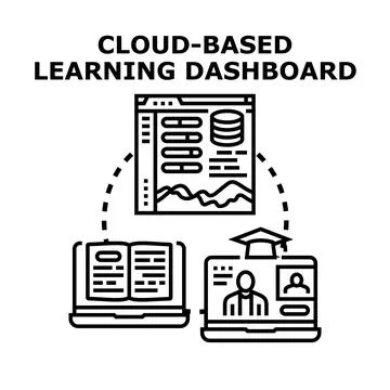 Cloud based education managing learning dashboard and online courses 库存插图