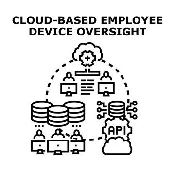 Cloud based employee device oversight system diagram Stock Illustration