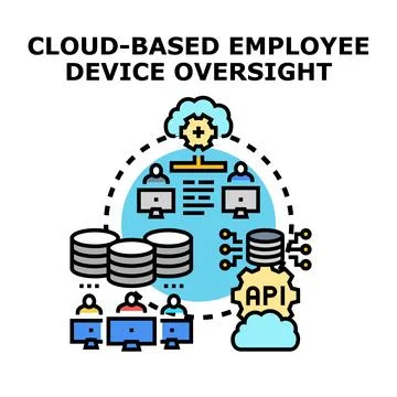 Cloud based employee device oversight system diagram Stock Illustration
