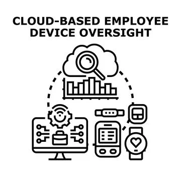 Cloud based employee device oversight concept illustration Stock Illustration