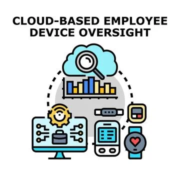 Cloud based employee device oversight concept illustration Stock Illustration
