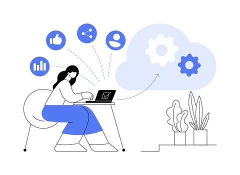 Cloud based engine abstract concept vector illustration. Illustrazione stock