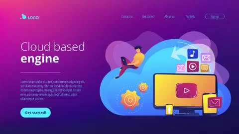 Cloud based engine concept landing page. 스톡 일러스트