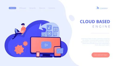 Cloud based engine concept landing page. Illustrazione stock
