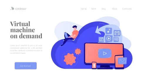Cloud based engine concept landing page. Illustrazione stock