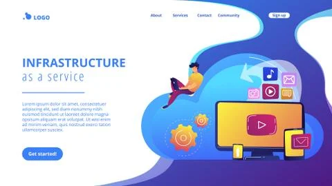 Cloud based engine concept landing page. 스톡 일러스트