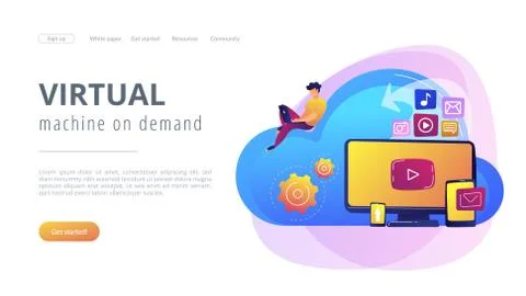 Cloud based engine concept landing page. 스톡 일러스트