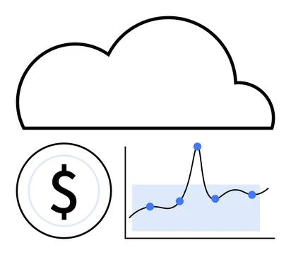 Cloud-Based Financial Data Analysis with a Line Graph and Dollar Symbol Illustrazione stock