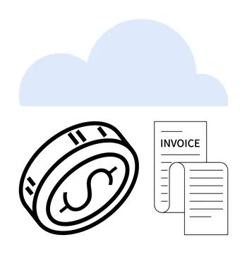 Cloud-Based Financial Management with Coin, Invoice, and Cloud Symbol Stock Illustration