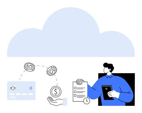Cloud-Based Financial Management with Online Transactions and Data Tracking イラスト素材
