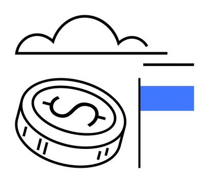 Cloud-based Financial Solutions with a Dollar Coin and Data Representation イラスト素材