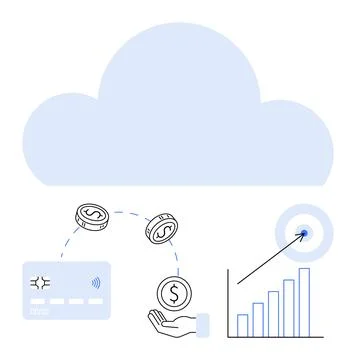Cloud-based Financial Transaction with Growth Chart and Target Symbol Illustrazione stock