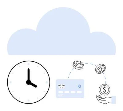 Cloud-based Financial Transaction with Time Management and Currency Exchang.. Illustrazione stock