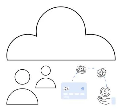 Cloud-Based Financial Transactions with Credit Card and Currency Exchange Illustrazione stock