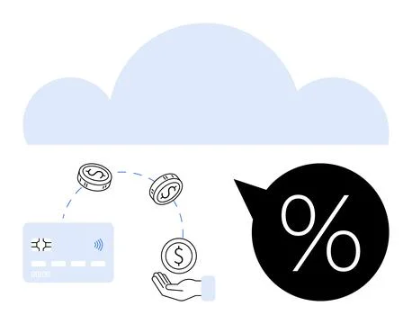 Cloud-Based Financial Transactions Depicting Digital Payments and Percent S.. Illustrazione stock