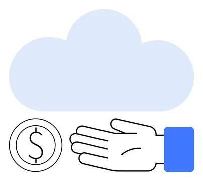 Cloud-Based Financial Transactions Hand Receiving Coin with Cloud in Backgrou イラスト素材