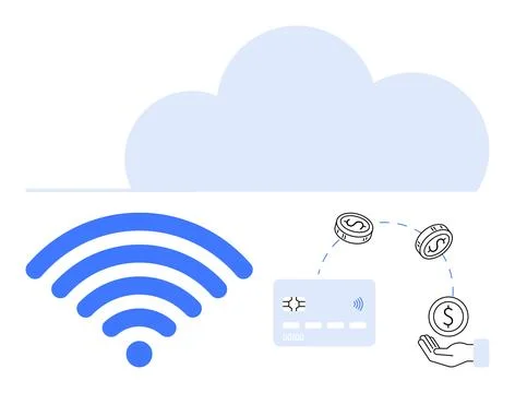 Cloud-Based Financial Transactions with wireless Network and Currency Excha.. Illustrazione stock