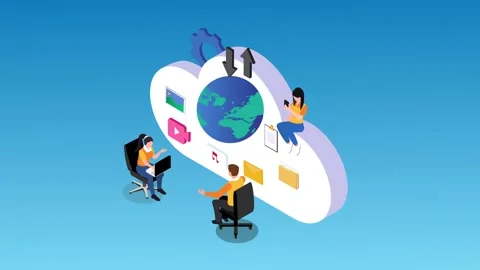 Cloud-Based Global Collaboration and Digital Data Sharing 3d animation cartoo Stock Footage 302533239